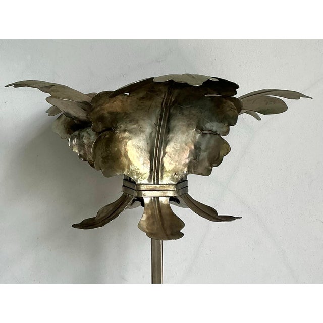 Greige Vintage Coastal Patinated Metal Palm Tree Floor Lamp For Sale - Image 8 of 9