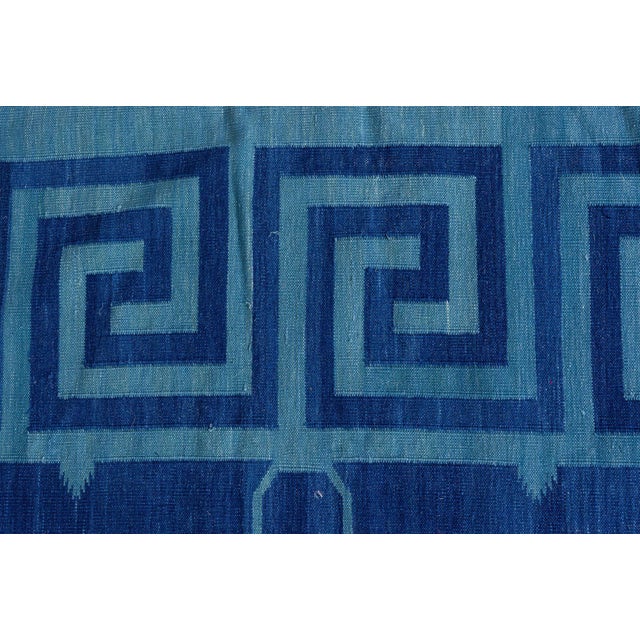 Early 21st Century Contemporary Indian Dhurrie Blue Flat-Weave Rug by Doris Leslie Blau For Sale - Image 5 of 9