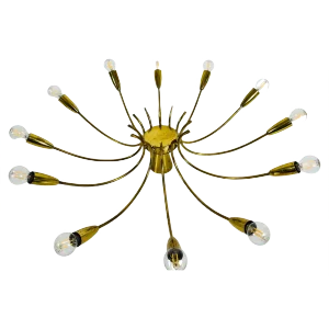 Brass 12-Arm Sputnik Chandelier Attributed to Arredoluce, 1950s