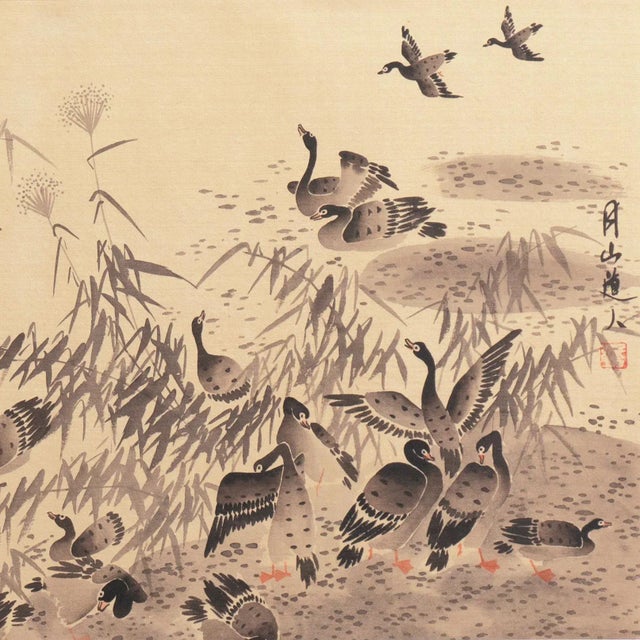 Mid 20th Century 'Geese on a Lake', After Ren Renfa; Yuan Dynasty, Chinese Scroll, Calligraphy, Sumo-E For Sale - Image 5 of 11