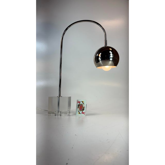Metal Vintage Art Deco Style Space Age Chrome Ball Lamp, Gooseneck, Glass Cube Base, Adjustable For Sale - Image 7 of 12