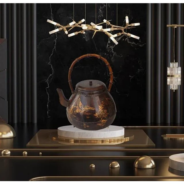 Late 19th Century Antique Gilt Inlay Rosewood Kettle or Teapot With Butterflies and Flowers, 19th Century For Sale - Image 5 of 13