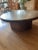 Wood 1972 Brutalist-Style Coffee Table; Signed: "G.Urso" on Etched Aztec Design Metal Top; Walnut Base. For Sale - Image 7 of 12