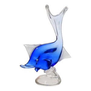 Dino Martens Murano Vintage Sommerso Sapphire Blue White Fins Italian Art Glass Fish Sculpture