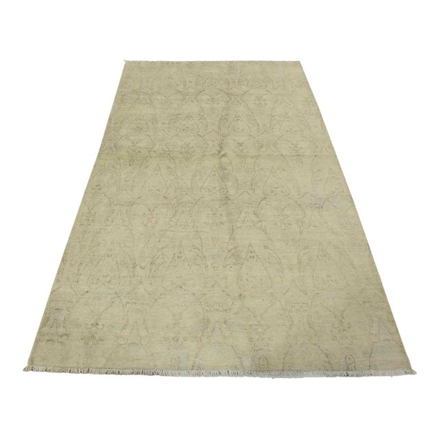Ikat Rug 6′ X 9’1” Gray Wool Modern Hand-Knotted Oriental Carpet For Sale
