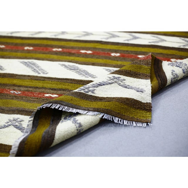 1960s Traditional Green Striped Kilim For Sale - Image 11 of 13