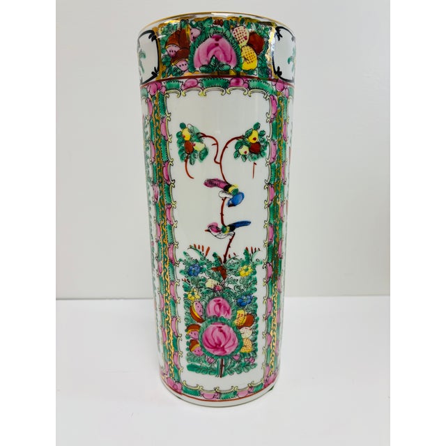 Charming vintage rose medallion hat stand vase manufactured from Japanese white porcelain and hand painted in Hong Kong....