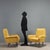 Pair of vintage armchairs recently renovated in terms of padding and yellow fabric upholstery, they feature foam padding...