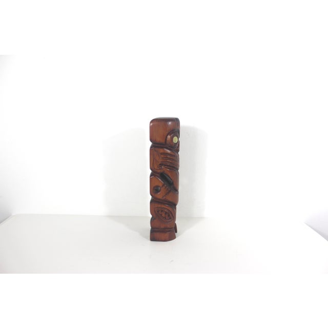 Vintage Indigenous Maori Wood Folk Art Sculpture With Abalone For Sale - Image 6 of 9