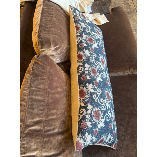 Indian Indigo Block Print Sean Leffers XL Lumbar Pillow For Sale - Image 3 of 7