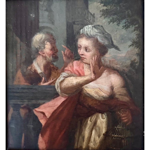 French School Artist, The Confidence or the Romantic Rendezvous, 1750-1780, Oil on Wood, Framed For Sale - Image 4 of 7