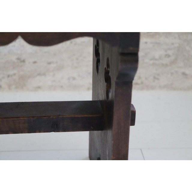 1950s Vintage Brutalist Wood and Leather Stools, 1950s, Set of 2 For Sale - Image 5 of 12