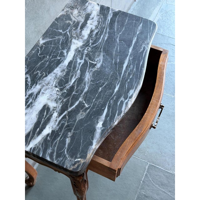 Black French Louis XV Revival Marble Top Nightstand, 1910s-1930s For Sale - Image 8 of 9