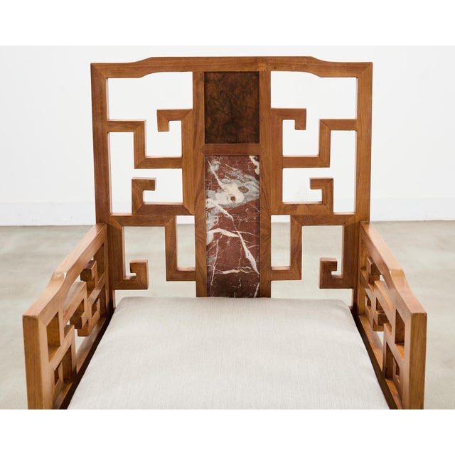Pair of Chinese Ming Style Scholar's Armchairs With Marble Inset For Sale - Image 12 of 18