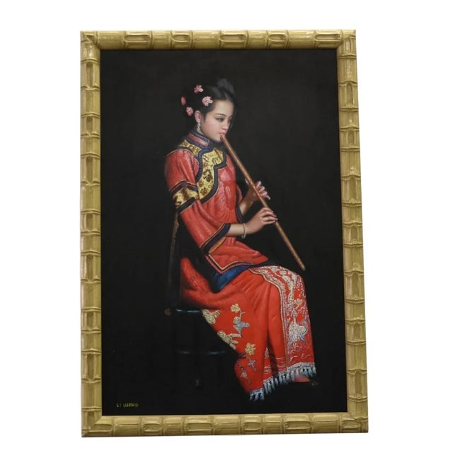Chinese Oil Painting on Canvas Female Musician For Sale