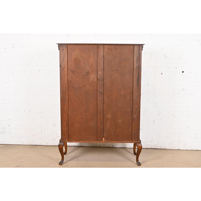 Romweber Style Queen Anne Burl Wood Bookcase or Bar Cabinet, Circa 1930s For Sale - Image 10 of 11