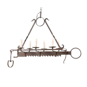 French Midcentury Six-Light Iron Chandelier Made From 19th Century Spit-Jack