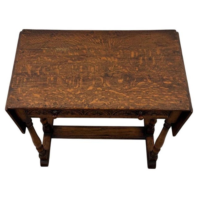 20th Century English Oak Drop-Leaf Side Table For Sale - Image 6 of 15