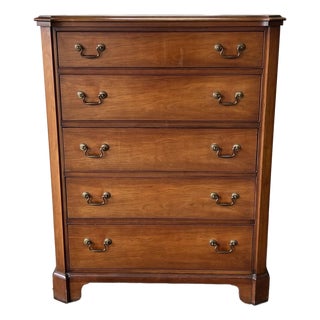 Century Furniture Cherry Hepplewhite Style 5-Drawer Tall Chest For Sale