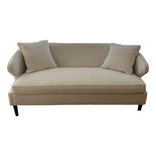 Gabriella White Monroe Upholstered Winged Arm Settee Couch For Sale