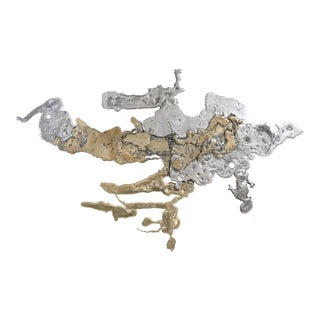 Mid-Century Brass & Aluminum Splash Molten Wall Sculpture Signed Silas Seandel For Sale