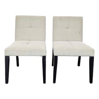 Pair of Crate & Barrel Low Back Dining Side Chairs With Button Tufting For Sale