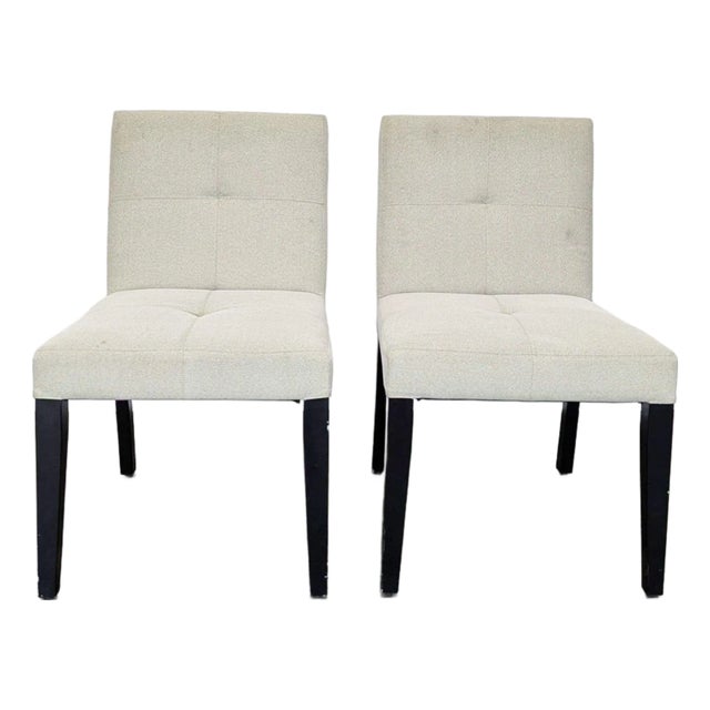Pair of Crate & Barrel Low Back Dining Side Chairs With Button Tufting For Sale