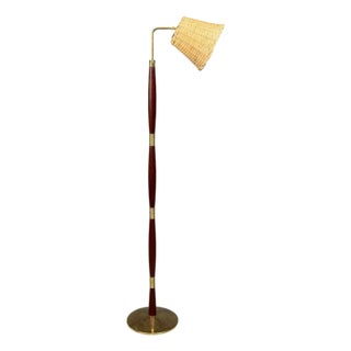 Laoni Belysning, Swedish Modern, Floor Lamp, Stained Wood, Brass, Sweden, 1960s For Sale