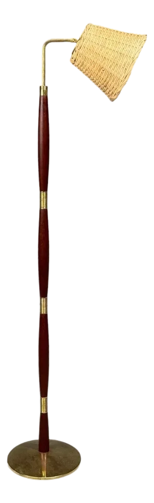 Laoni Belysning, Swedish Modern, Floor Lamp, Stained Wood, Brass, Sweden, 1960s