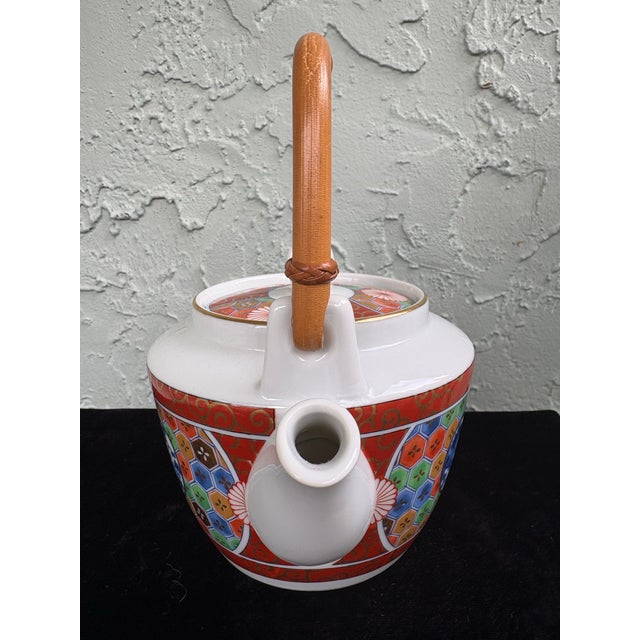 Otagiri Company Vintage Style After Otagiri Japan Porcelain Teapot With Bamboo Handle – Imari Revival Mosaic Design For Sale - Image 4 of 9