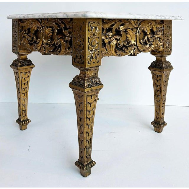 Italian Late 19th-Early 20th Century Louis XVI Style Giltwood and Marble Table This item is an antique Italian Louis XVI...