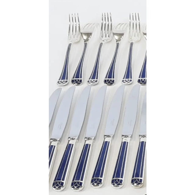 Talisman Blue Lacquer Cutlery Set from Christofle, Set of 24 For Sale - Image 3 of 9