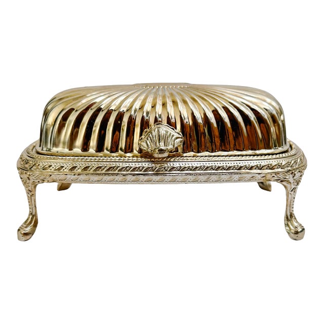 Vintage Silver-Plated Revolving Butter Dish With Glass Liner - Footed Roll-Top Caviar Server For Sale