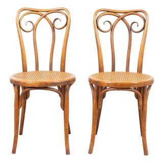 Pair of J & J Kohn Thonet Bentwood Cane Viennese Café Chairs For Sale