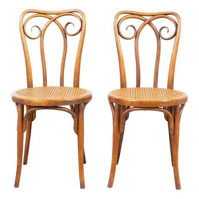 Pair of J & J Kohn Thonet Bentwood Cane Viennese Café Chairs For Sale