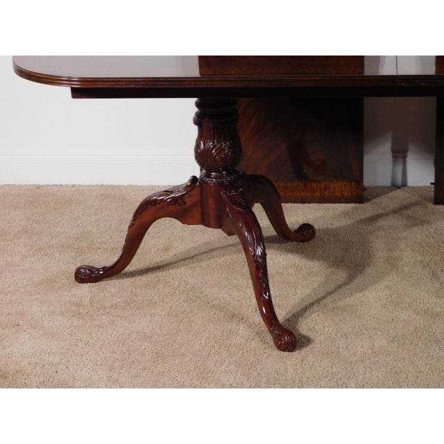 Chippendale Drexel 18th Century Collection Ball & Claw Inlaid Banded Dining Table W Two Leaves For Sale - Image 3 of 17