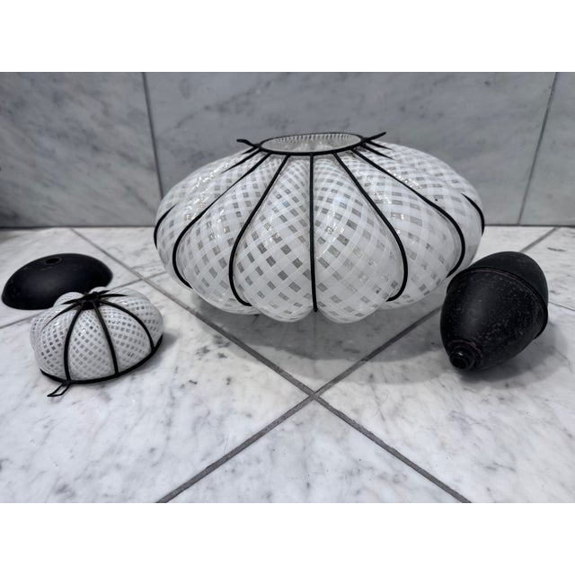 White Mid 20th Century Venetian Murano Latticino Caged Pendant Light For Sale - Image 8 of 9