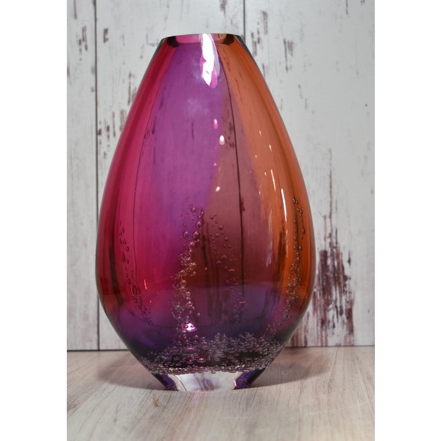 Red Multicolor Tear Drop Art Glass Vase Sea Foam by Buzz Blodgett For Sale - Image 11 of 14