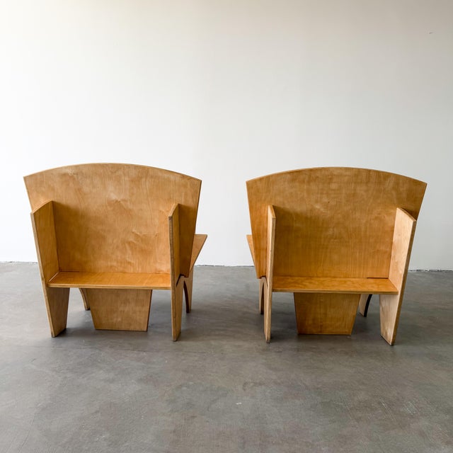 Vintage 1980s Postmodern Plywood Puzzle Chair and Ottoman For Sale In Palm Springs - Image 6 of 18