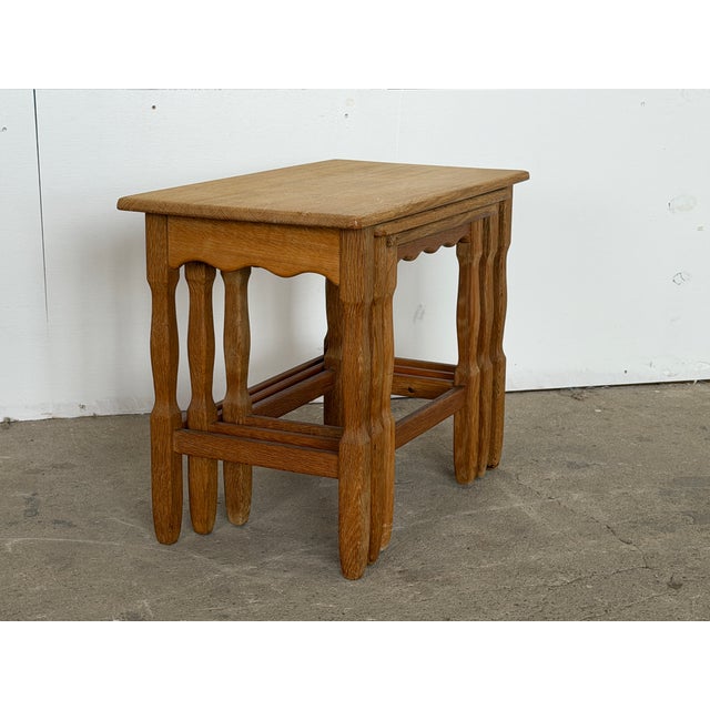 Wood Scandinavian Modern Oak Nesting Tables from Henning Kjærnulf, Denmark, 1960s For Sale - Image 7 of 12