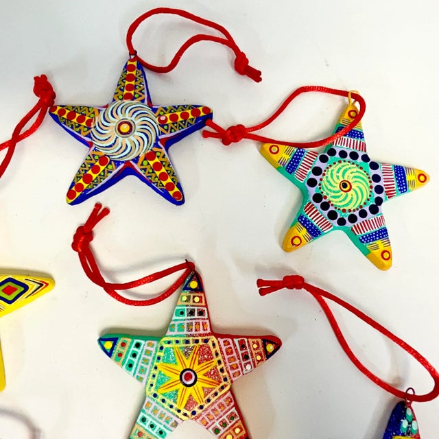 Red 1970s Vintage Rancho Monterey Mexican Star Christmas Ornaments - Set of 6. For Sale - Image 8 of 8