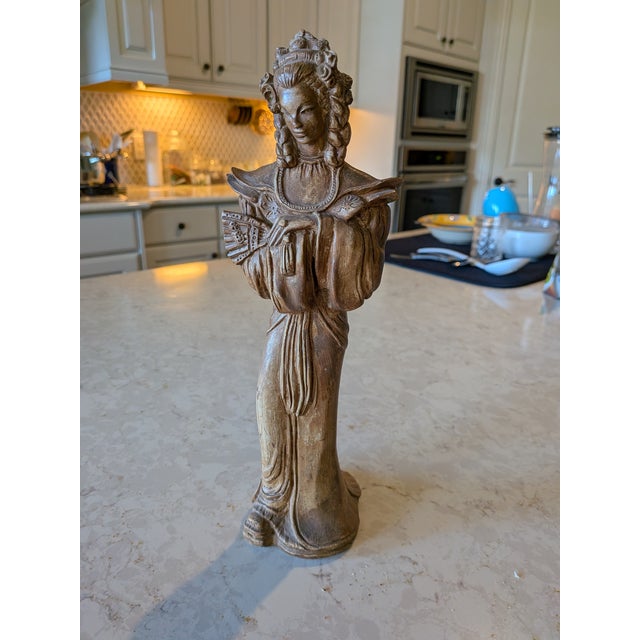 Early 20th Century Asian Lady Cast Plaster Figurine Kwan Yin Bodhisattva of Compassion and Mercy For Sale - Image 10 of 11