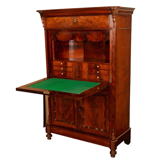 Antique Austrian Flame Mahogany Biedermeier Secretary Desk Cabinet Chest 1860 For Sale - Image 12 of 18