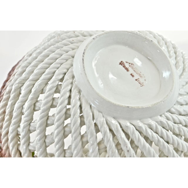 Italian Bassano Braided Rose Ceramic Basket For Sale - Image 4 of 6