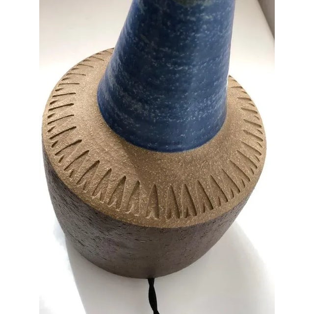 Ceramic Danish Modern Blue and Brown Ceramic Table Lamp from Søholm, 1970s For Sale - Image 7 of 10
