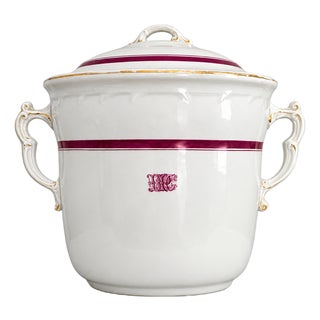C. 1865–1875 American White Ironstone Magenta & Gilt Monogrammed Slop Jar For Sale