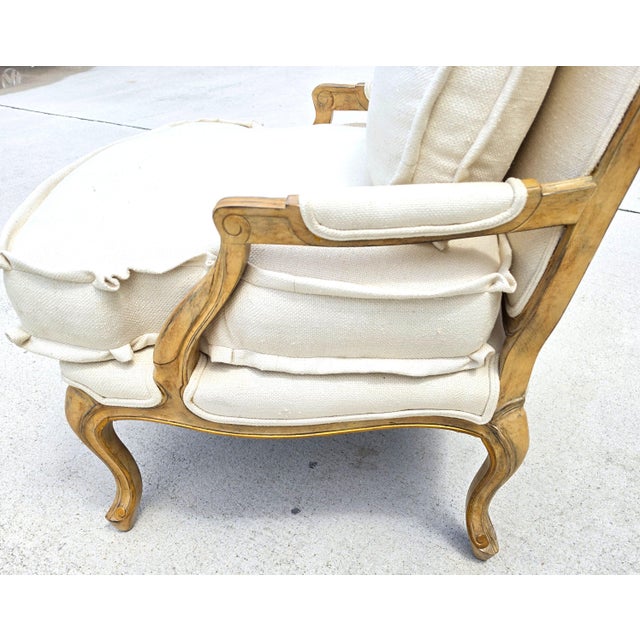Beverly Furniture French Louis XV Fauteuil Off-White Heavy Linen Lounge Chair For Sale - Image 4 of 15