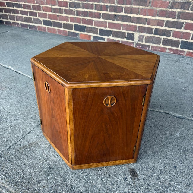 Lane Furniture Lane Hexagonal Walnut Storage End Table For Sale - Image 4 of 12