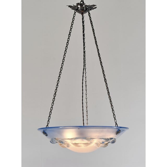 Charles Schneider Large French Art Deco Pendant Light by Le Verre Francais Schneider - 1930 Chandelier France For Sale - Image 4 of 14