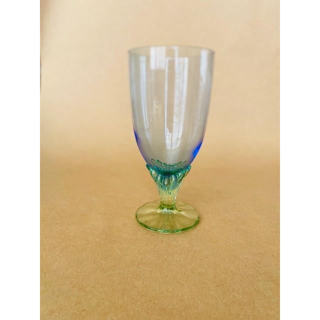 Mid-Century Modern Vintage Italian Bormioli Rocco Bahia Blue & Green Goblets. Service for 8 - 24 Pieces + 1 (Water, Iced Tea, Champagne/Sherbet - 25 pcs For Sale - Image 3 of 14
